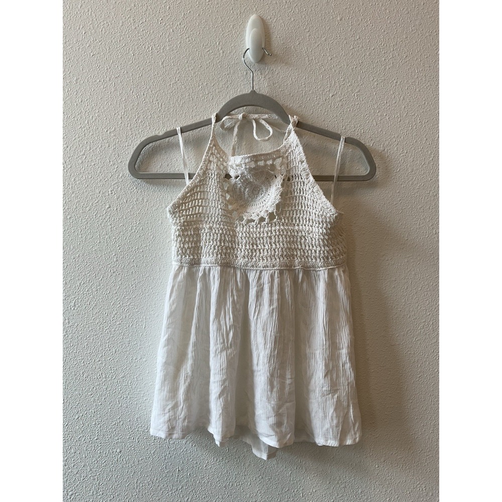 Sim & Sam Crochet Halter Boho‎ Beach Tank Top Tie Neck White NWT New Women's S